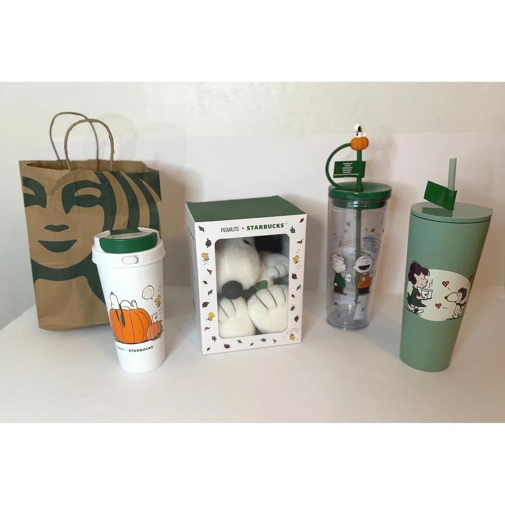Starbucks Peanuts Snoopy Fall Collection Bundle Tumblers Plush NWT